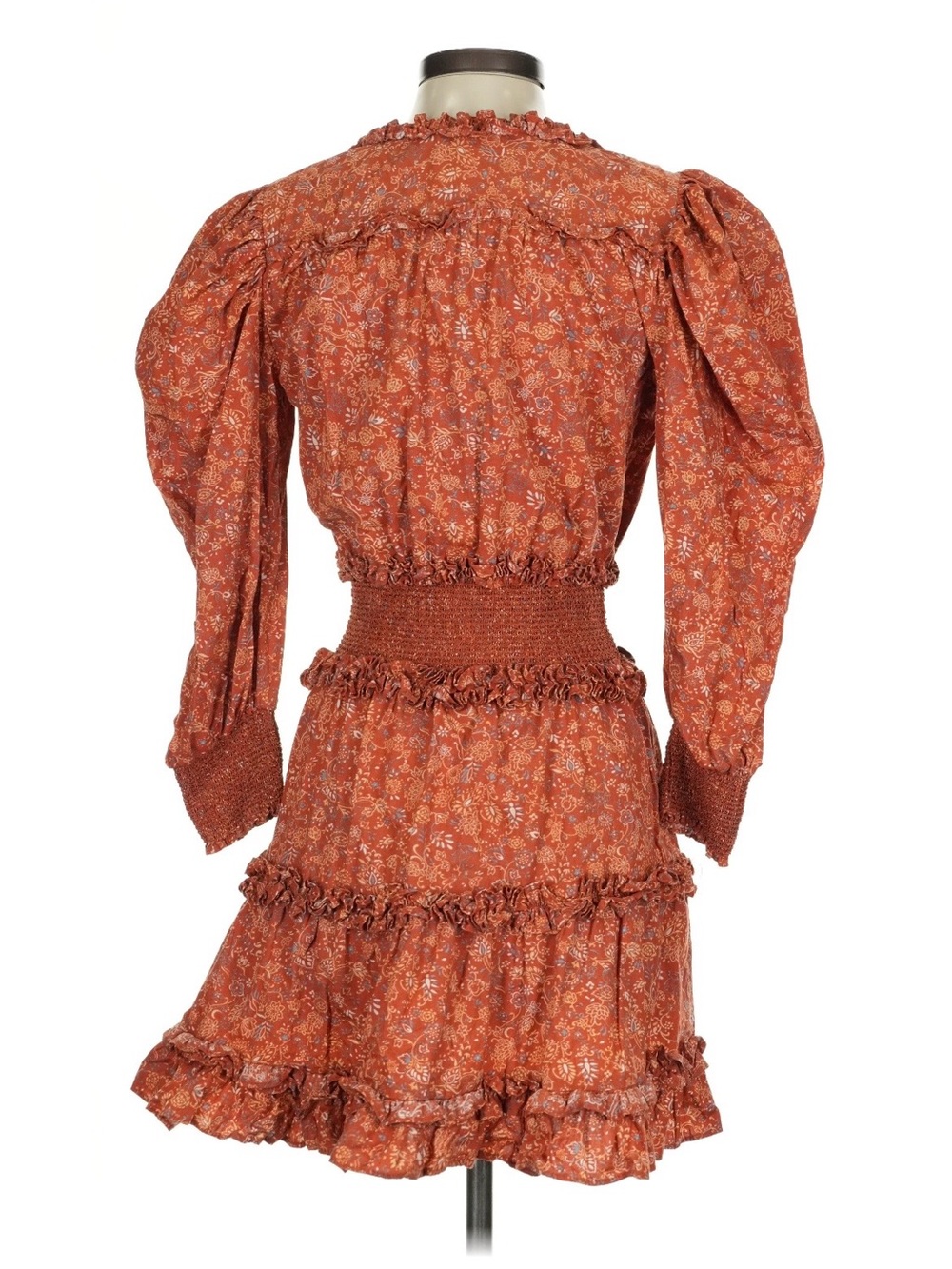 Cleobella Rust-Orange Ruffle Mini Dress - Picture 2 of 8